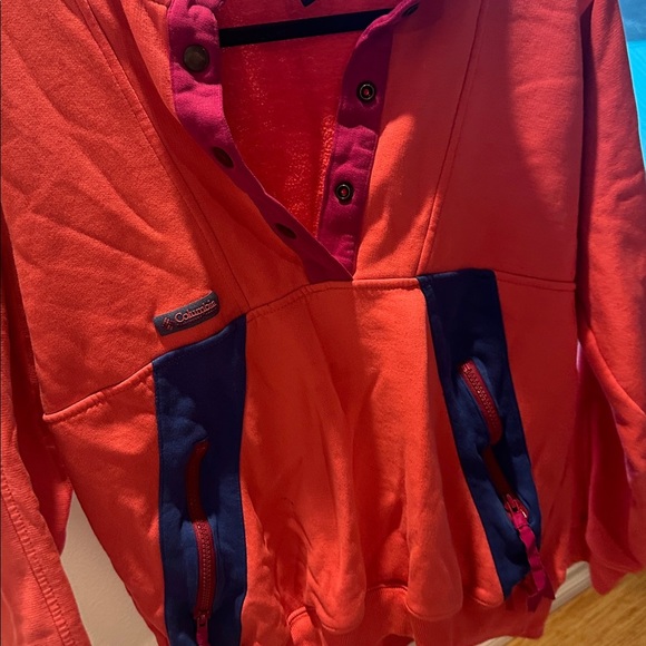 Vintage Columbia Coral and Blue Snap Pullover - Picture 2 of 4